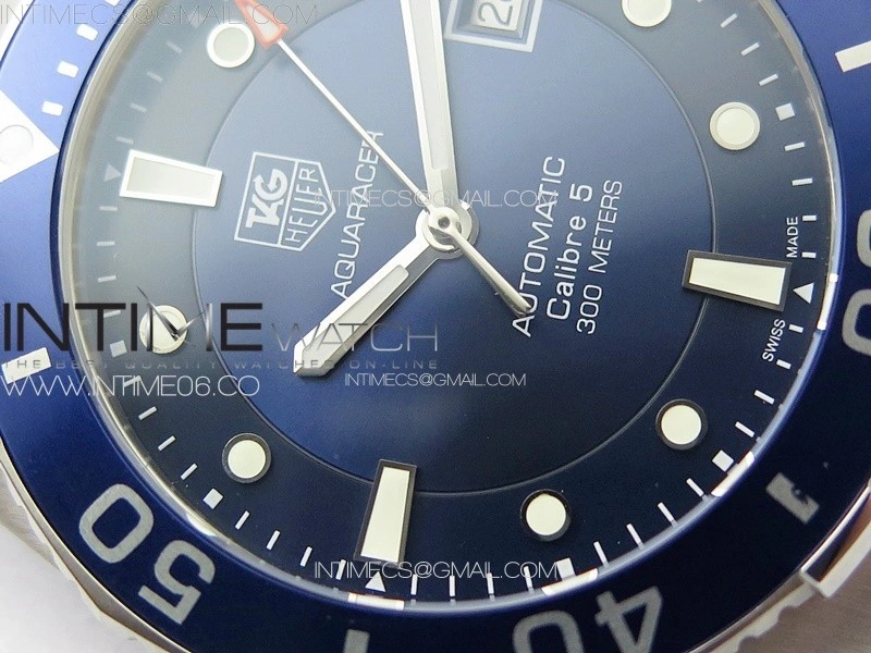 Aquaracer Calibre 5 41.5mm TARF 1:1 Best Edition Blue Dial Blue Bezel on SS Bracelet SW200